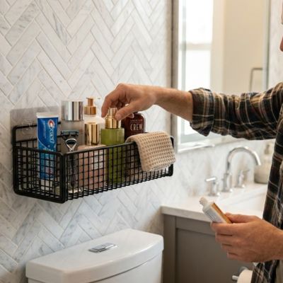 homme-organise-etagere-salle-de-bain